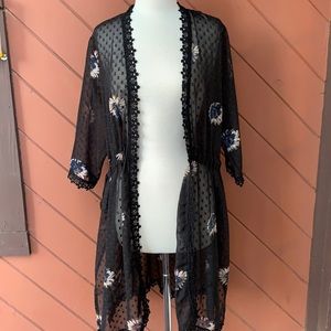 Sheer Black and Floral Cardigan